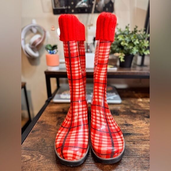 The Ohio State University OSU Buckeyes Red Plaid Rainboots size S (7/8) - Picture 10 of 11